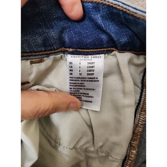American Eagle Ripped Jegging Jeans Women 6 Short Blue Patched Super Stretch NEW - Picture 12 of 13